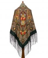 Многоцветный платок из уплотненной шерстяной ткани с шелковой бахромой 'Миндаль'