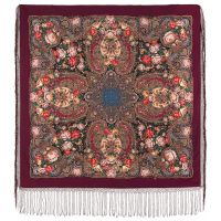 Многоцветный платок из уплотненной шерстяной ткани с шелковой бахромой 'Любовь земная'