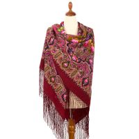 Многоцветная шаль из уплотненной шерстяной ткани с шелковой бахромой 'Миндаль'