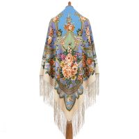 Многоцветный платок из уплотненной шерстяной ткани с шелковой бахромой 'Времена года. Весна'