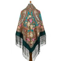 Многоцветный платок из уплотненной шерстяной ткани с шелковой бахромой 'Любовь земная'