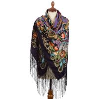 Многоцветный платок из уплотненной шерстяной ткани с шелковой бахромой 'Цыганка Аза'