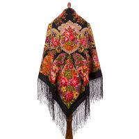 Многоцветный платок из уплотненной шерстяной ткани с шелковой бахромой 'Галина'