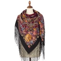 Многоцветная шаль из уплотненной шерстяной ткани с шелковой вязаной бахромой 'Майя'