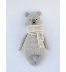 Льняной сувенир Мишка в шарфике серый