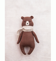 Льняной сувенир Мишка в шарфике шоколад