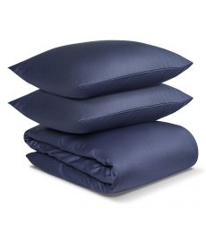 Комплект постельного белья двуспальный из сатина темно-синего цвета из коллекции essential