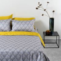 Комплект постельного белья двуспальный из сатина горчичного цвета с принтом 