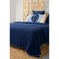 Комплект постельного белья двуспальный темно-синего цвета из органического стираного хлопка из коллекции essential